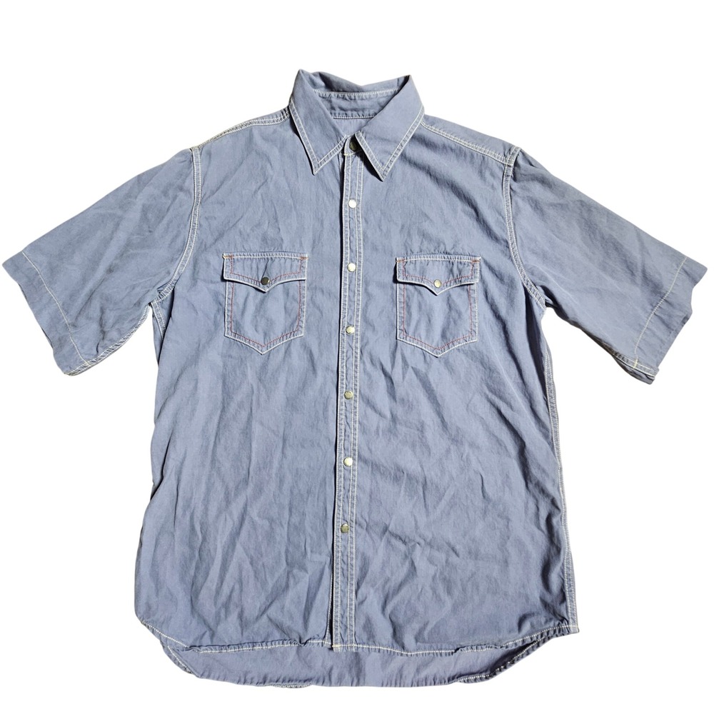 Ryan Michael Silk Linen Blend Snap Short Sleeve Button Up Shirt L Western